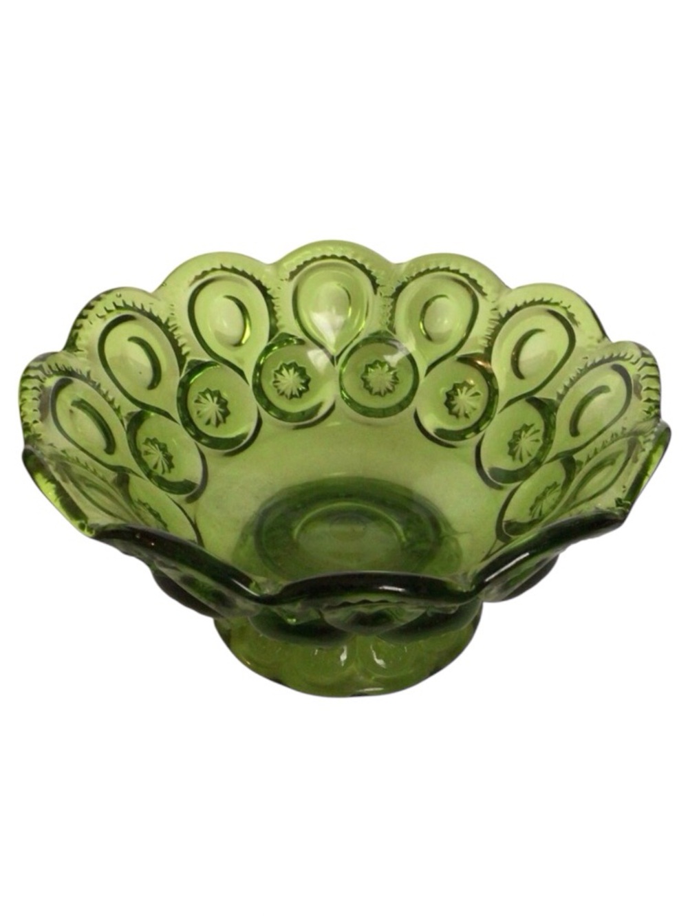 Vintage LE Smith Moon & Star Green Depression Glass Footed Console